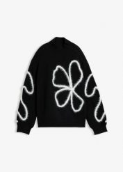 Sweter z cienkiej dzianiny. Czarne swetry bonprix, bez wzorów, z dzianiny, bez ramiączek. Za 149.99 zł.