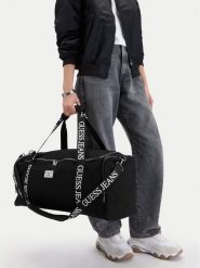 Guess Jeans Torba weekendowa CWBEO-GUESS-B-008-09 Czarny. Czarne torby podróżne Guess Jeans, z aplikacjami, z jeansu. Za 299.99 zł.