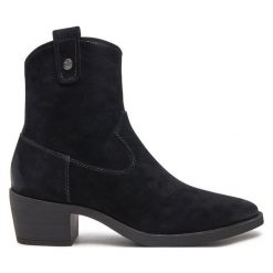 Kowbojki Caprice. Czarne botki Caprice, bez wzorów, bez obcasa, na słupku, bez zapięcia. Za 219.99 zł.