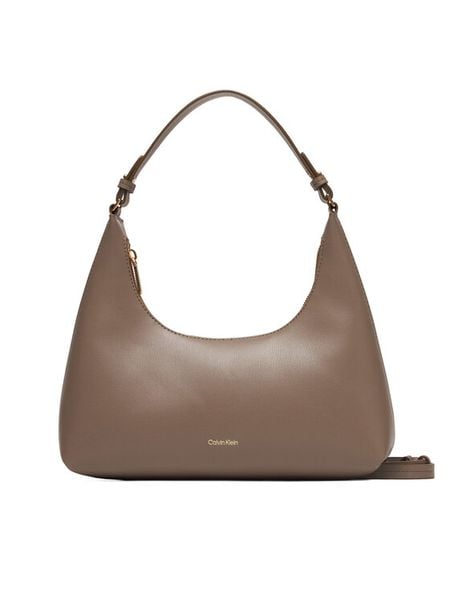 Calvin Klein Torebka Foil Logo Conv Shoulder Bag LV04F3272G Beżowy. Brązowe torebki klasyczne Calvin Klein, bez wzorów, ze skóry, bez dodatków. Za 489.99 zł.