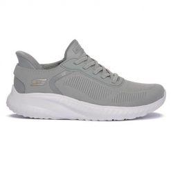 Buty do chodzenia damskie Skechers Sage Bobs Squad. Szare buty treningowe Skechers, bez wzorów, z dzianiny, bez zapięcia, trekkingowe. Za 371.00 zł.