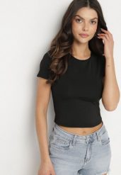 Czarny T-shirt Krótki z Wiskozą Eframera. Czarne t-shirty Born2be, l, bez wzorów, z jeansu, eleganckie, bez kołnierzyka, bez ramiączek. W wyprzedaży za 67.99 zł.
