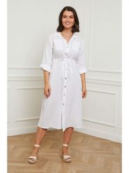 Curvy Lady Lniana sukienka w kolorze białym rozmiar: 40/42. Białe sukienki Curvy Lady, na co dzień, bez wzorów, ze lnu, klasyczne, bez kołnierzyka, bez ramiączek, midi, proste. Za 154.79 zł.