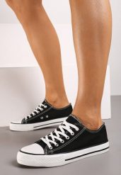 Czarno-Białe Trampki Jazlyn. Czarne trampki Born2be, z aplikacjami, z kauczuku, sportowe, przed kostkę, bez zapięcia. W wyprzedaży za 42.49 zł.