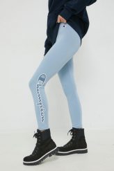 Champion legginsy damskie kolor niebieski z nadrukiem. Niebieskie legginsy Champion, bez wzorów. W wyprzedaży za 134.99 zł.