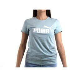 Koszulka treningowa damska Puma ESS Logo Tee. Niebieskie t-shirty sportowe Puma, bez wzorów, bez ramiączek, na fitness i siłownię. Za 79.99 zł.