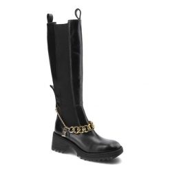 Czarne Kozaki Damskie Carinii Modne Buty Skórzane. Czarne kozaki Carinii, bez wzorów, ze skóry, bez obcasa, na obcasie, bez zapięcia. Za 465.00 zł.