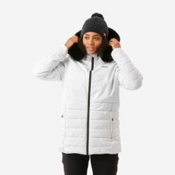 Kurtka narciarska damska Wedze 100 Warm. Białe kurtki narciarskie WED'ZE, na zimę, xl, bez wzorów, z futra, bez kaptura, narciarskie. Za 349.99 zł.