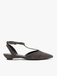 Ciemnobrązowe baleriny bez pięty T-bar. Brązowe baleriny Ryłko, bez wzorów, z gumy, eleganckie, bez obcasa, na płaskiej podeszwie, bez zapięcia. Za 399.99 zł.