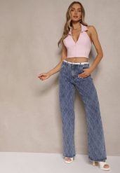 Niebieskie Jeansy High Waist z Szeroką Nogawką w Romby Carinell. Niebieskie jeansy Renee, bez wzorów, z jeansu, casualowe, z podwyższonym stanem. W wyprzedaży za 107.99 zł.