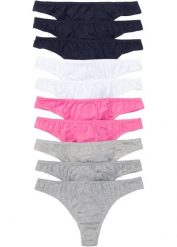 Stringi (10 par). Niebieskie stringi bonprix, bez wzorów. Za 84.99 zł.