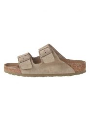 Birkenstock Skórzane klapki w kolorze khaki rozmiar: 40. Brązowe klapki Birkenstock, bez wzorów, klasyczne, z otwartym noskiem, bez obcasa, bez zapięcia. Za 389.95 zł.