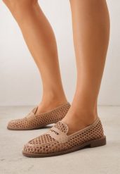 Ciemnobeżowe Mokasyny VICES z Siateczki i Plecionki Asteorea. Brązowe mokasyny Born2be, bez wzorów. Za 89.99 zł.