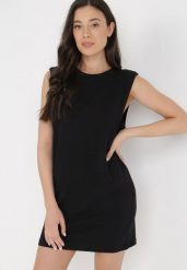 Czarna Sukienka Nemeope. Czarne sukienki Born2be, l, z aplikacjami, z bawełny, klasyczne, bez kołnierzyka, bez ramiączek, mini. Za 69.99 zł.