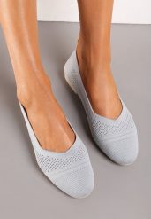 Szare Płaskie Balerinki z Siateczkowego Materiału Nelibra. Szare baleriny Renee, bez wzorów, eleganckie, bez obcasa, na płaskiej podeszwie, bez zapięcia. W wyprzedaży za 37.49 zł.
