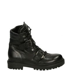 BOTKI Z KLAMRAMI 2WILD207 NERO. Botki Venezia, bez wzorów, ze skóry, bez obcasa, bez zapięcia. Za 239.00 zł.
