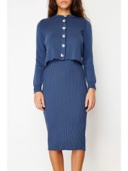 Trendyol 2-częściowy zestaw w kolorze niebieskim rozmiar: M. Niebieskie sukienki Trendyol, na imprezę, m, bez wzorów, ze splotem, bez kołnierzyka, bez ramiączek, midi. Za 139.54 zł.