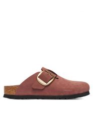 Birkenstock Klapki Boston Big Buckle Tonal 1033010 Różowy. Czerwone klapki Birkenstock, bez wzorów, z nubiku, bez obcasa, bez zapięcia. Za 779.99 zł.