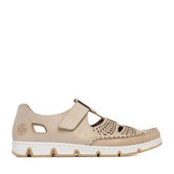 Półbuty Rieker. Brązowe półbuty wsuwane Rieker, bez wzorów, bez obcasa, na płaskiej podeszwie. Za 379.99 zł.