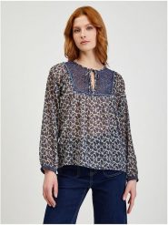 Orsay Bluzka w kolorze granatowo-kremowym rozmiar: 36. Niebieskie bluzki Orsay, bez wzorów, bez kołnierzyka, bez ramiączek. Za 56.99 zł.