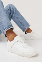 Biało-Czarne Sneakersy na Grubej Podeszwie z Ekoskóry z Przeszyciami Geriada. Białe buty sportowe lifestyle Born2be, bez wzorów, sportowe, bez zapięcia. W wyprzedaży za 63.74 zł.