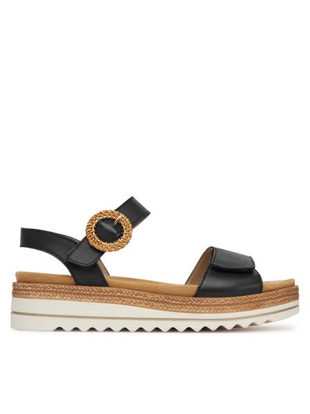 Remonte Sandały D0Q52-00 Czarny. Czarne sandały Remonte, bez wzorów, ze skóry, bez obcasa, na płaskiej podeszwie, bez zapięcia. Za 303.99 zł.