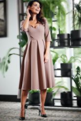 Rozkloszowana Sukienka z Dekoltem w Serce - Cappuccino. Czarne sukienki Awama, l, bez wzorów, z elastanu, wizytowe, bez kołnierzyka, bez ramiączek, rozkloszowane. Za 259.90 zł.