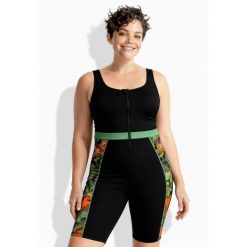 Damskie Kostium kąpielowy długie nogawki bez miękkich miseczek. Czarne stroje jednoczęściowe Ulla Popken, bez wzorów, z elastanu, sportowe. Za 279.99 zł.