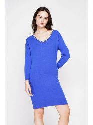 C& Jo Sukienka dzianinowa w kolorze niebieskim rozmiar: 36. Niebieskie sukienki C& Jo, na co dzień, bez wzorów, z dzianiny, klasyczne, bez kołnierzyka, bez ramiączek, midi, proste. Za 121.99 zł.