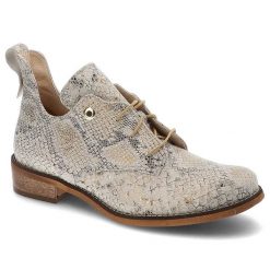 Półbuty damskie Damiss, cholewka z naturalnej skóry z tłoczonym wzorem i klasycznym sznurowaniem, gad, DS-639. Szare półbuty wsuwane DAMISS, bez wzorów, ze skóry, biznesowe, bez obcasa, na płaskiej podeszwie. Za 319.00 zł.