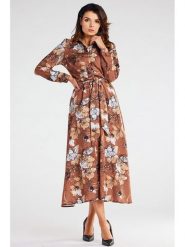 Awama Sukienka w kolorze jasnobrązowym rozmiar: XL. Brązowe sukienki Awama, xl, bez wzorów, z tkaniny, bez kołnierzyka, bez ramiączek, maxi, rozkloszowane. Za 132.05 zł.