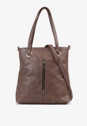 Brązowa Prostokątna Torebka Shopper z Ozdobnym Suwakiem Nevaniaea. Brązowe shopper bag Born2be, bez wzorów, z jeansu, biznesowe, bez dodatków. Za 119.99 zł.