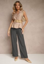 Szare Klasyczne Spodnie z Gumką i Sznurkiem w Pasie Ramaya. Szare jeansy Renee, bez wzorów, z jeansu, eleganckie, z standardowym stanem. W wyprzedaży za 35.99 zł.