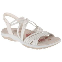 Sandały damskie, Reggae Slim - Sunnyside. Białe sandały Skechers, bez wzorów, z materiału, bez obcasa, bez zapięcia. Za 249.99 zł.