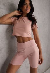 Różowe Szorty Kolarki High Waist Marerila. Czerwone szorty Renee, bez wzorów, sportowe. Za 39.99 zł.