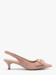 Różowe czółenka damskie bez pięty slingback z kokardą SARAH. Czerwone czółenka Ryłko, bez wzorów, z lakierowanej skóry, bez obcasa, na obcasie, bez zapięcia. Za 379.99 zł.