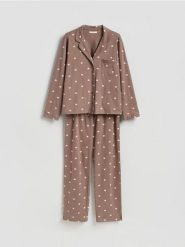 Dwuczęściowa piżama w serca - brązowy. Brązowe piżamy Reserved, l, bez wzorów, z bawełny, bez kołnierzyka, bez ramiączek. Za 129.99 zł.