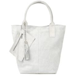 Shopperka skórzana VERA PELLE siwa T49. Szare shopper bag bez wzorów, ze skóry, zamszowe, bez dodatków. Za 208.99 zł.