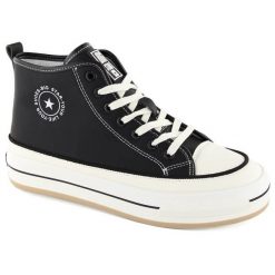 Trampki damskie na platformie delikatnie ocieplone czarne Big Star OO274062. Czarne trampki bez wzorów, z polaru, retro, bez zapięcia. Za 194.04 zł.