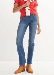 Dżinsy Bootcut Mid Waist, ze stretchem. Niebieskie jeansy bonprix, bez wzorów, z jeansu. Za 99.99 zł.
