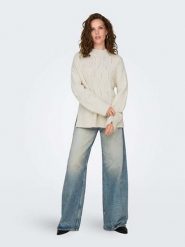 ONLY Sweter w kolorze kremowym rozmiar: XS. Brązowe swetry ONLY, xs, bez wzorów, ze splotem, bez ramiączek. Za 66.00 zł.