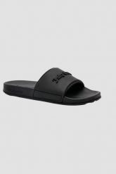 JUICY COUTURE Czarne klapki damskie Embossed Slider, Rozmiar 37. Czarne klapki Juicy Couture, bez wzorów, klasyczne, bez obcasa, bez zapięcia. W wyprzedaży za 133.99 zł.