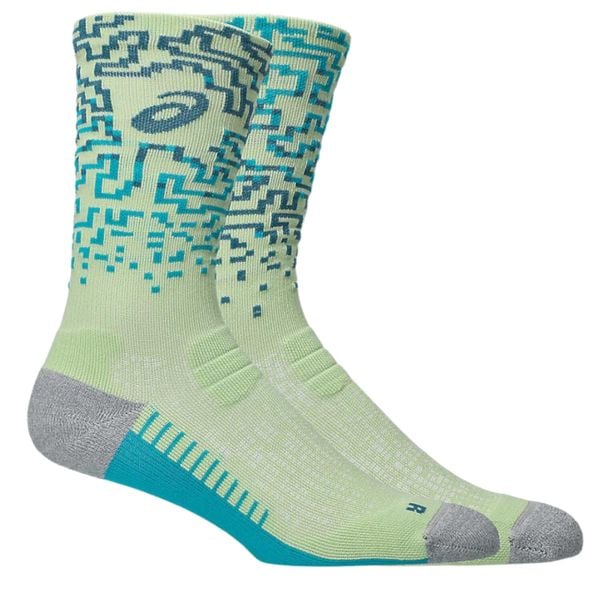Skarpetki sportowe dla dorosłych Performance Run Crew Sock. Żółte skarpetki ASICS, bez wzorów, z elastanu. Za 79.99 zł.