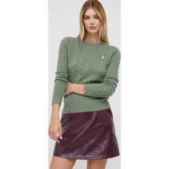 Polo Ralph Lauren sweter wełniany damski kolor zielony. Zielone swetry Polo Ralph Lauren, l, bez wzorów, z wełny, bez ramiączek. W wyprzedaży za 749.99 zł.