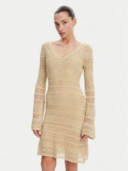 Guess Sukienka dzianinowa W5GK48 Z3E22 Beżowy Slim Fit. Brązowe sukienki Guess, xs, z aplikacjami, z dzianiny, bez kołnierzyka, bez ramiączek. Za 299.99 zł.