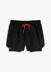 Ultralekkie szorty sportowe 2w1. Czarne szorty sportowe bonprix, bez wzorów. Za 97.99 zł.