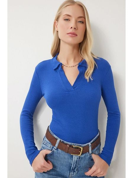 Happiness Istanbul Bluzka w kolorze niebieskim rozmiar: S/M. Niebieskie bluzki Happiness Istanbul, m, bez wzorów, bez kołnierzyka, bez ramiączek. Za 39.31 zł.