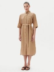 Max Mara Leisure Sukienka koszulowa Salute 2516221028 Brązowy Regular Fit. Brązowe sukienki Max Mara Leisure, bez wzorów, ze lnu, bez kołnierzyka, bez ramiączek, koszulowe. Za 739.99 zł.