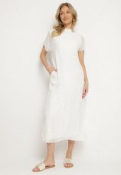 Biała Sukienka Pudełkowa Ozdobiona Wiązaniem Napelira. Białe sukienki Born2be, na co dzień, l, bez wzorów, z jeansu, eleganckie, bez kołnierzyka, bez ramiączek, maxi. Za 109.99 zł.