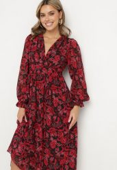 Bordowa Maxi Sukienka z Kopertowym Dekoltem w Modny Print Ceconna. Czerwone sukienki Born2be, m, bez wzorów, bez kołnierzyka, bez ramiączek, maxi, kopertowe. W wyprzedaży za 144.49 zł.